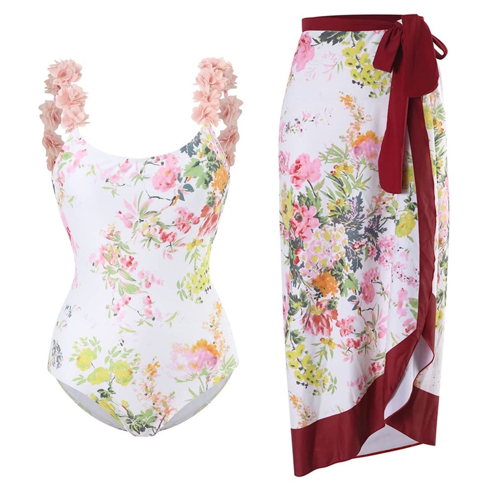 Floral Swimsuit and Skirt Set